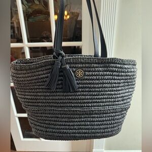 Tory Burch Navy Woven Tote Bag
